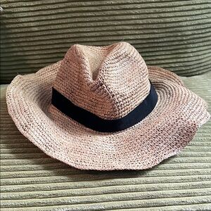 J. Crew Packable Stylish Tan Straw Hat with Black Band